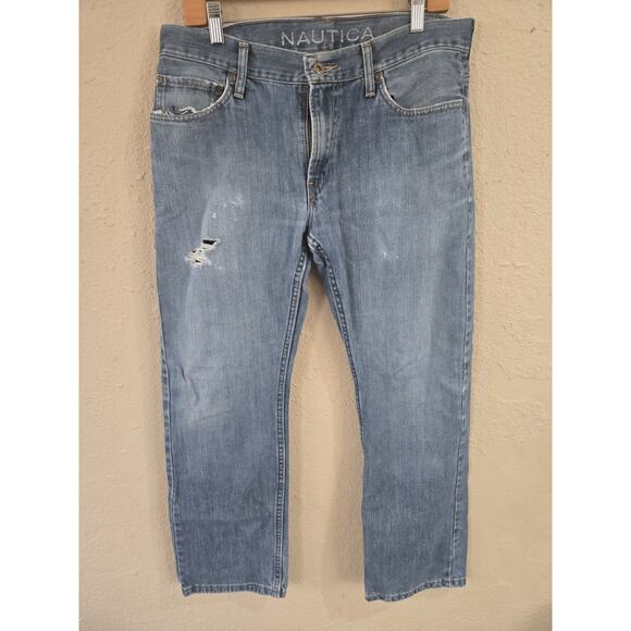 Nautica Men's Slim Fit Jeans, Blue, Straight Distressed, Size 33x30 - Picture 1 of 8